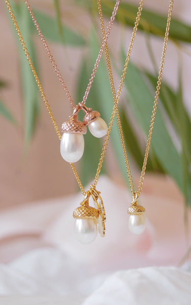 gold pearl acorn necklace