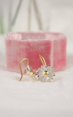 silver and gold daisy earrings