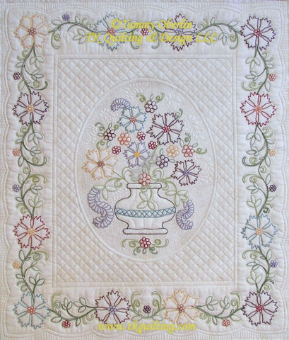 Marian's Floral Bouquet - Hand embroidered by Robbie Decker, Machine quilted by Tammy Oberlin.