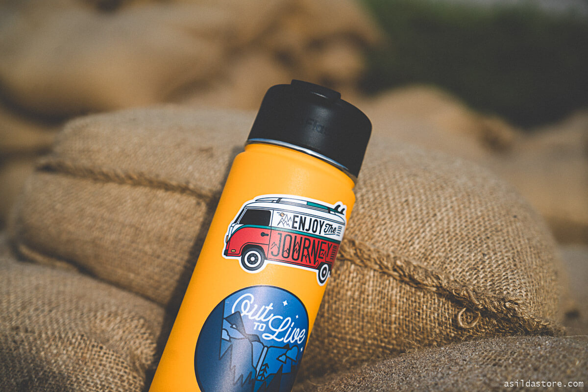 Hydro Flask bottles with stickers