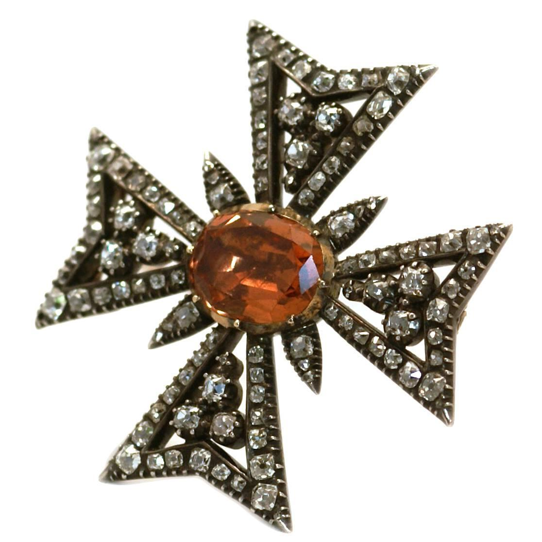 Antique Imperial Topaz and Diamond brooch