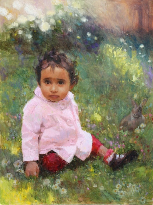 Adorable baby custom oil portrait baby girl painting by artist Maria Waye Toronto Canada artwork commissioned personalized art