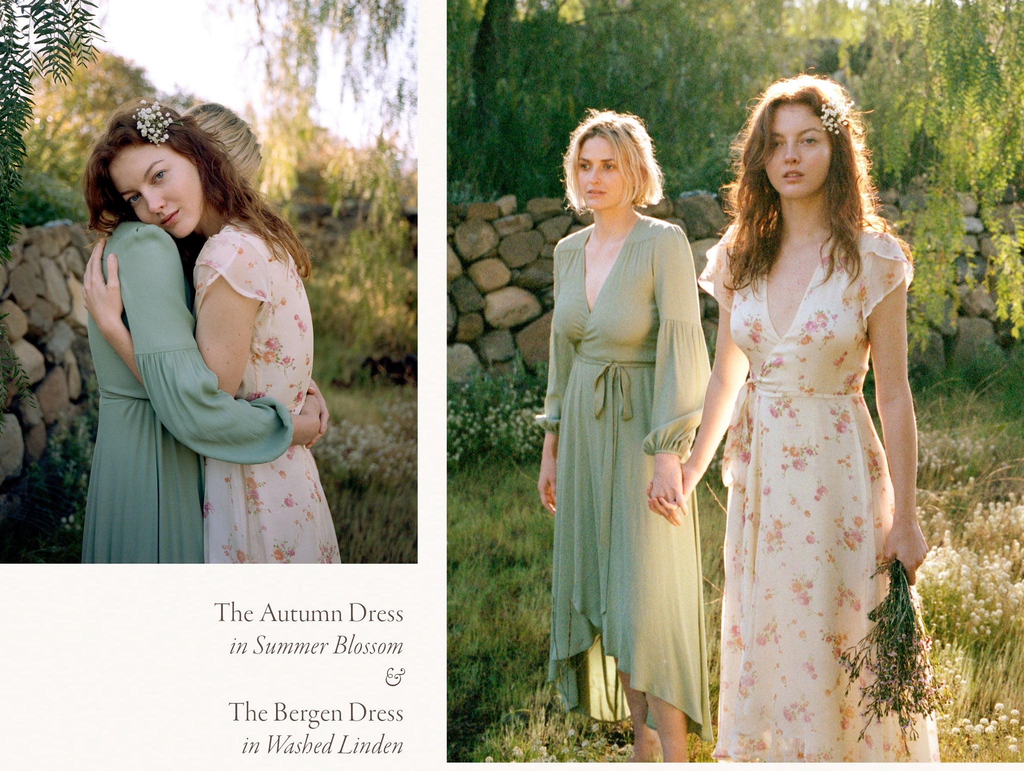 The Autumn Dress in Summer Blossom & The Bergen Dress in Washed Linden