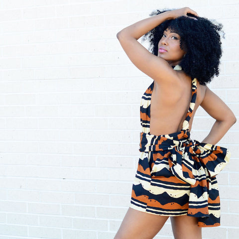 Brown and tan african print infinity romper