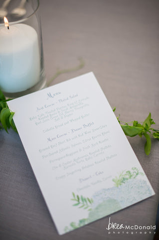 hydrangea wedding menu