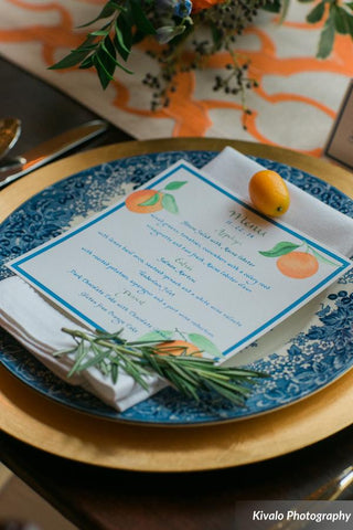orange menu at reception