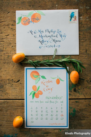 oranges save the date card