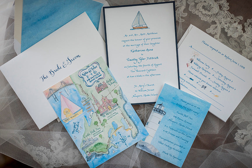 Sailboat wedding invitation with custom map