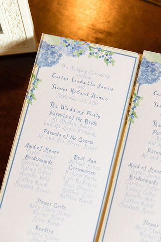 hydrangea Wedding ceremony program