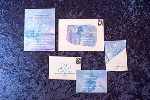 purple and indigo watercolor invitation