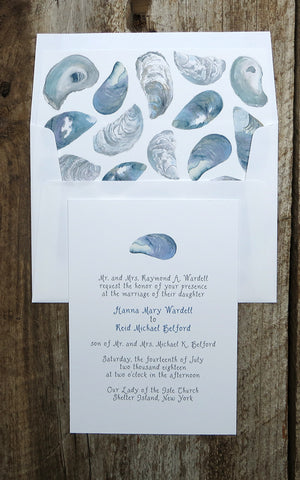 Mussel shell Wedding invitation with envelope liner