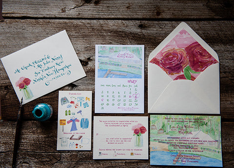 wedding invitation with rose envelope liner