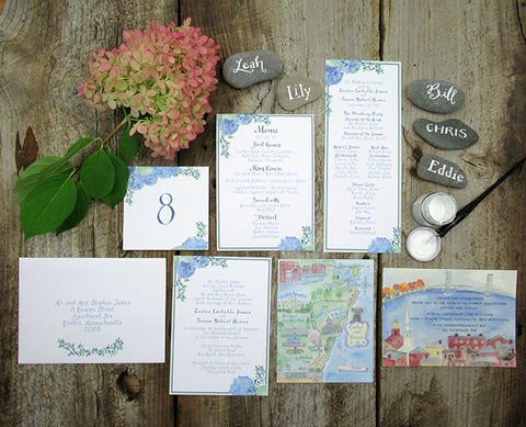 Wedding stationery with hydrangeas