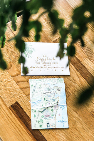 map with ribbon and envelope