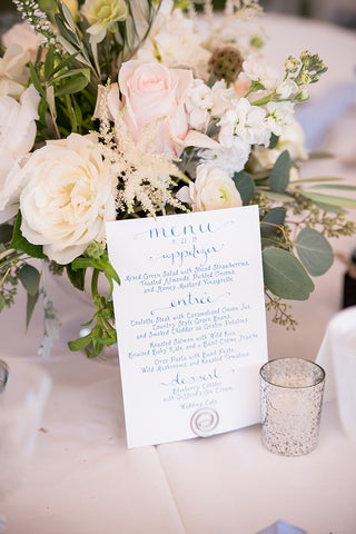 Wedding table menu calligraphy