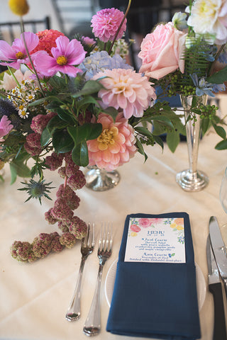 floral wedding menu at reception