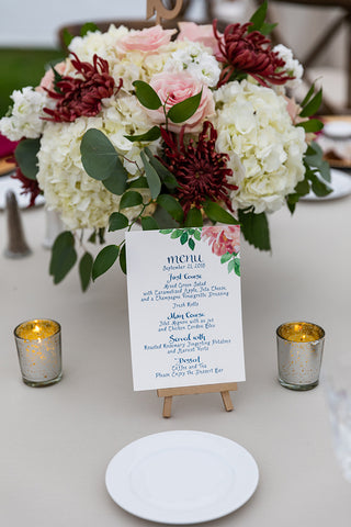 table top menu with peony