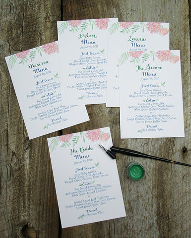 Menus with calligraphy