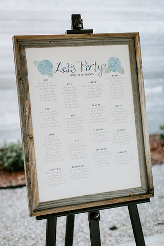 Seating chart Cape Cod wedding