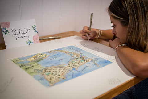 Wedding sign in board with Cape Cod map