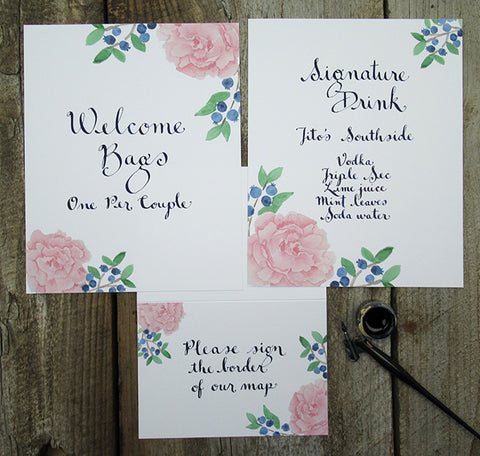 peony Wedding day signage for reception hall