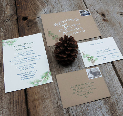 pine bough invitation suite