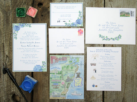 Hydrangea wedding invitation suite