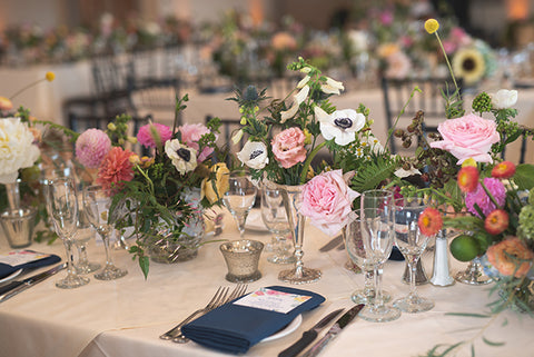 table with colorful flowers