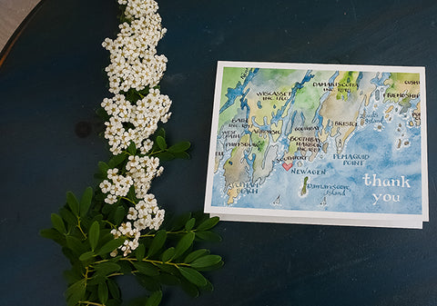 Mid coast Maine map thank you note