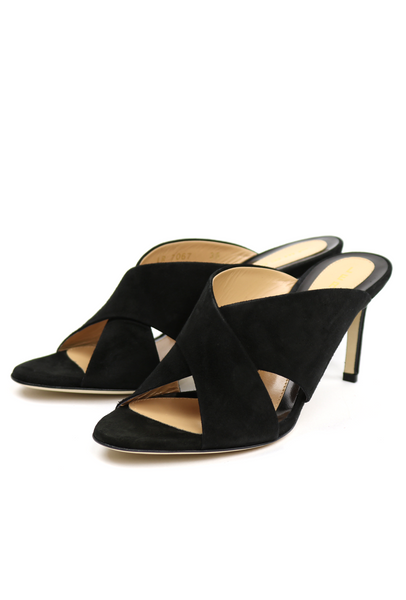Crossover Suede Mid-Heel Mules – One 