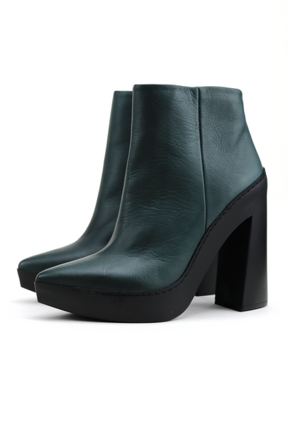 green heeled ankle boots