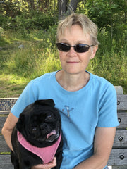 Tin Can Sally creator ,Sarah Kilvert with her pug Punky