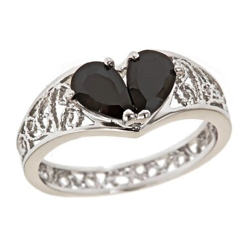 BROKEN HEART Sterling Silver Ring- Garnet or Jet Tears