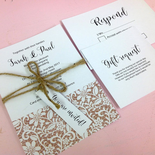 Burlap Lace Border Design Wedding Invitation Bundle Inspired