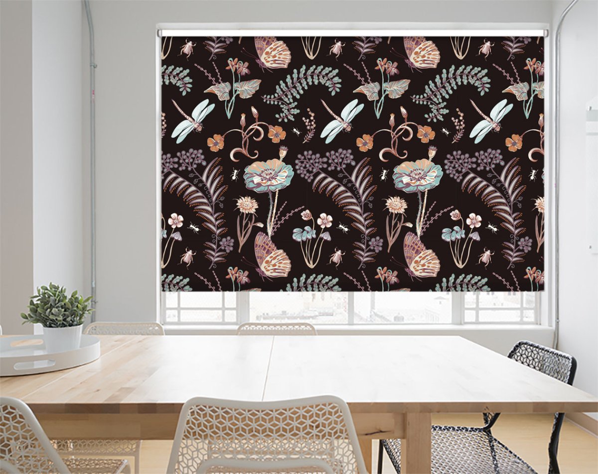 Colorful Seamless Pattern Black Background Floral Wallpaper Pattern Roller  Blind | Photo Printed Window Blinds | Art Fever