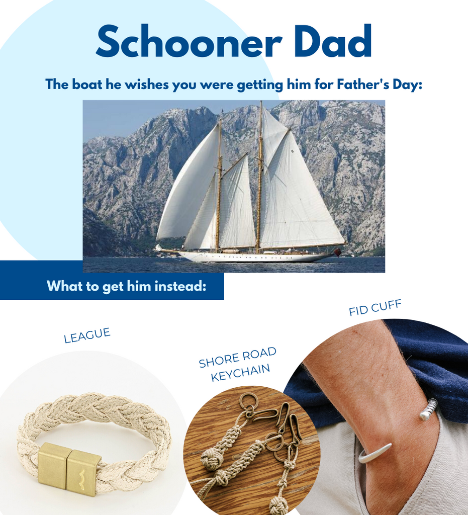 Fathers Day gifts for boaters including league magnetic braided bracelet, knot keychain, and fid cuff bracelet for men