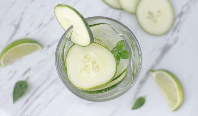 after sun skincare routine step 5: hydrate with cucumber water