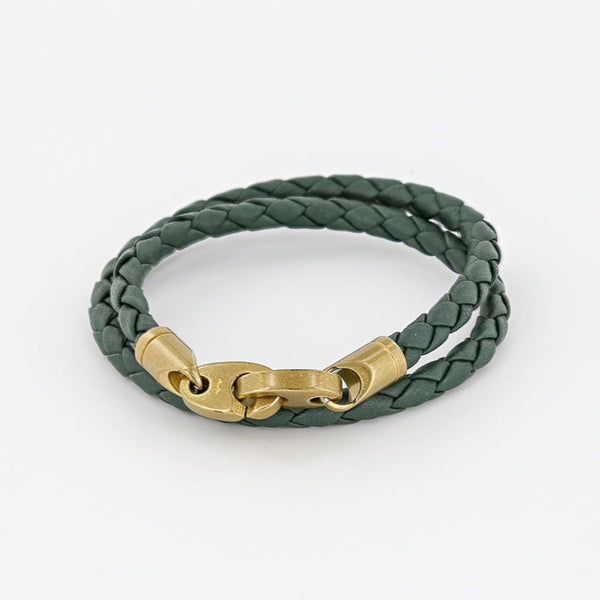 Women Clothing - Tank Fashion,Shop for Women's Clothes FashionMen's Nautical Journey Double Wrap Leather Bracelet with Matte Brass Brummels in Evergreen made in Boston, Ma