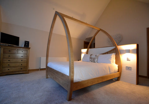 Modern Four Poster Bed handmade in solid oak