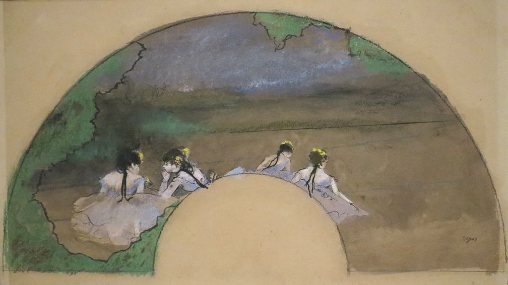 Hand Fan Leaf, Dancers on the Stage by Edgar Degas, c. 1879, pastel with ink and wash on paper, Norton Simon Museum