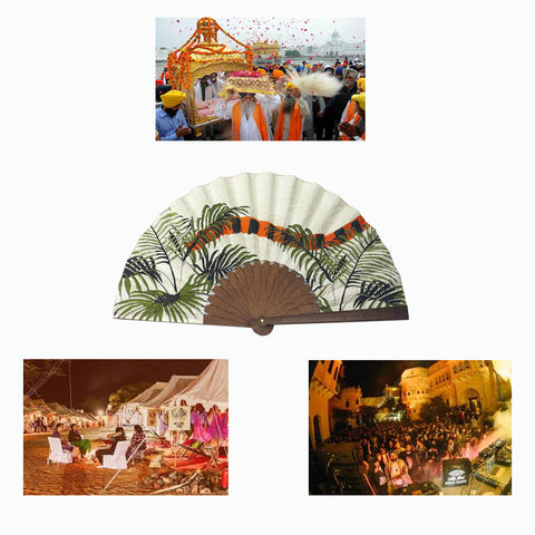 Khu Khu Indian Tiger Tail Hand-Fan with images of The Magnetic Fields Festival in India