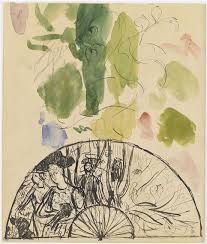 Hand-Fan project with characters among the trees by Pierre Bonnard (1867-1947)