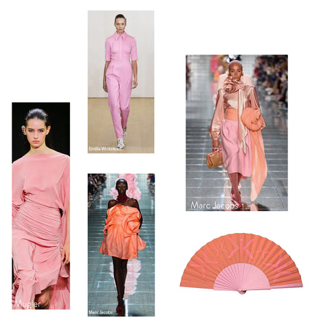 High Fashion Pink/ Coral on the SS19 catwalk and a Khu Khu Signature Sunset Hand-fan