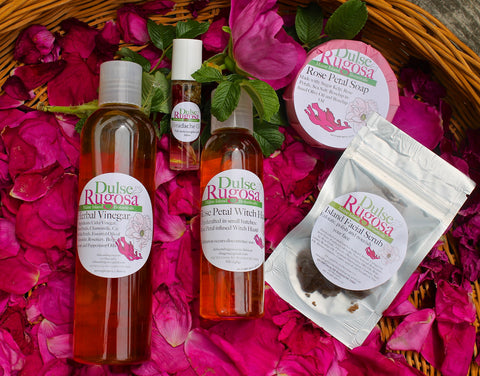 Rose petal rich, skin loving Dulse & Rugosa products.