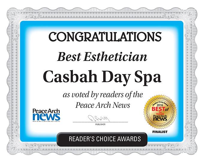2016 Peace Arch News Readers Choice Award for Best Massage Therapist (finalist) - Casbah Day Spa