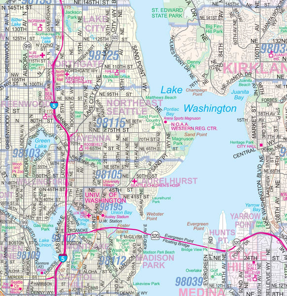Greater Seattle Detailed Region Wall Map Wzip Codes Large 48x72 Wide World Maps And More 2158
