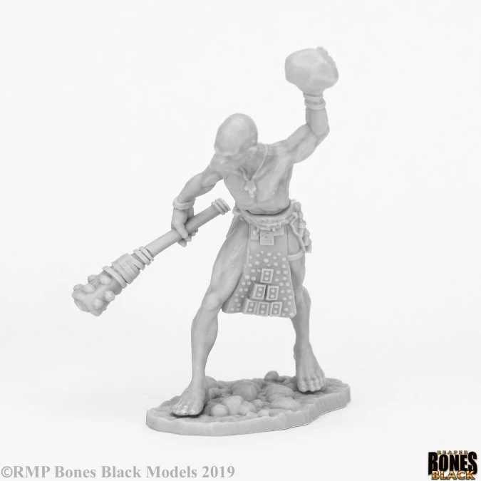 44085 Stone Giant Guard is a male giant in a walking stance with a club in one hand and his other raised above his head for your table top game and RPG setting.
