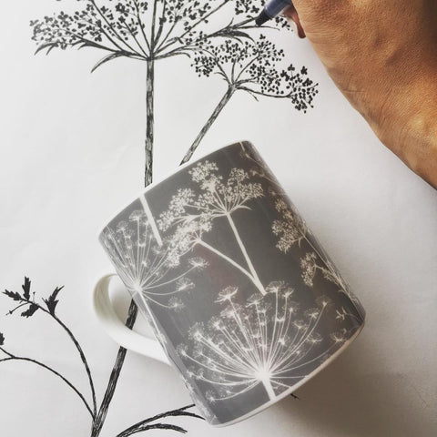 grey cow parsley dandelion design mug fine bone china