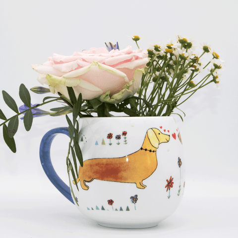 sausage dog print fine bone china mugs - stil haven
