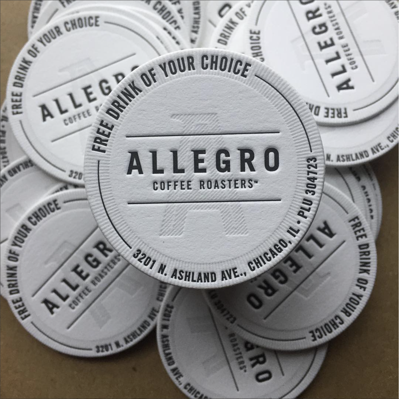 letterpress coffee drink tokens allegro coffee roasters espresso denver chicago boulder 